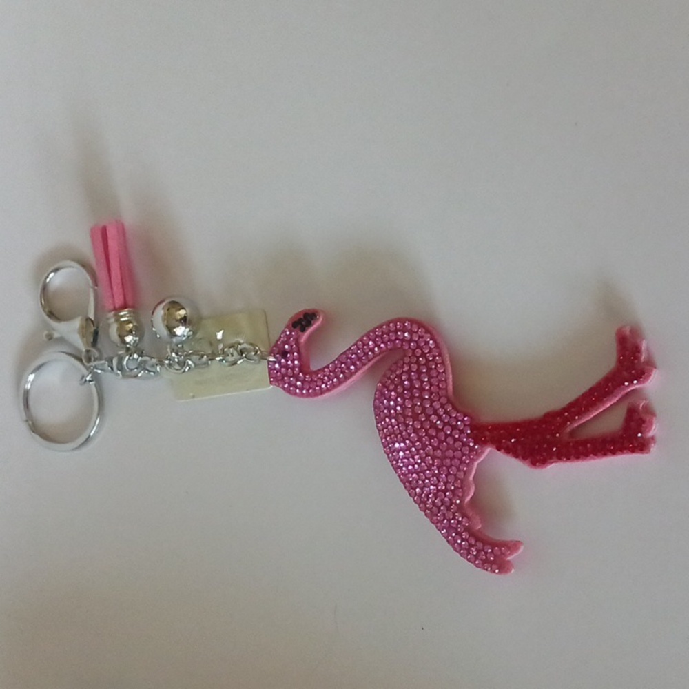 Bling FLAMINGO 3D  Rheinstone Keychain, Handbag / Backpack Purse Charm